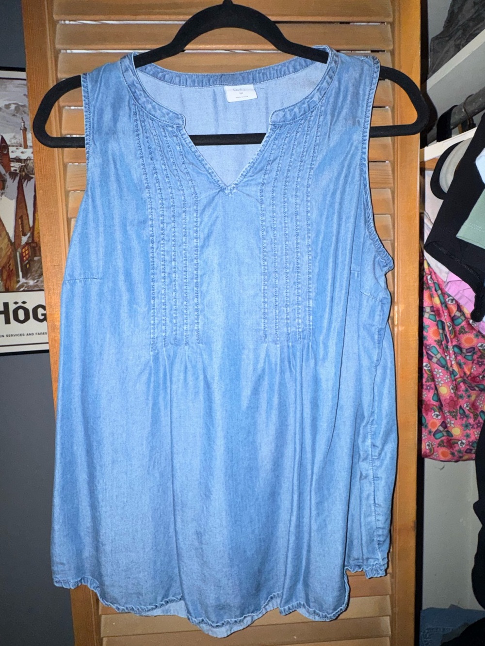 Light Blue Denim Sleeveless V-Notch Top